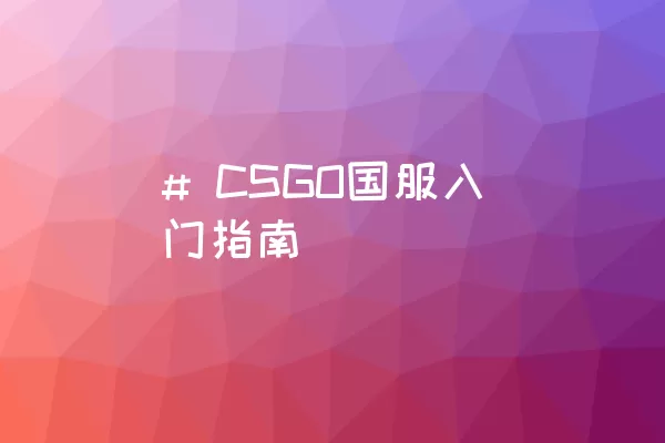 # CSGO国服入门指南